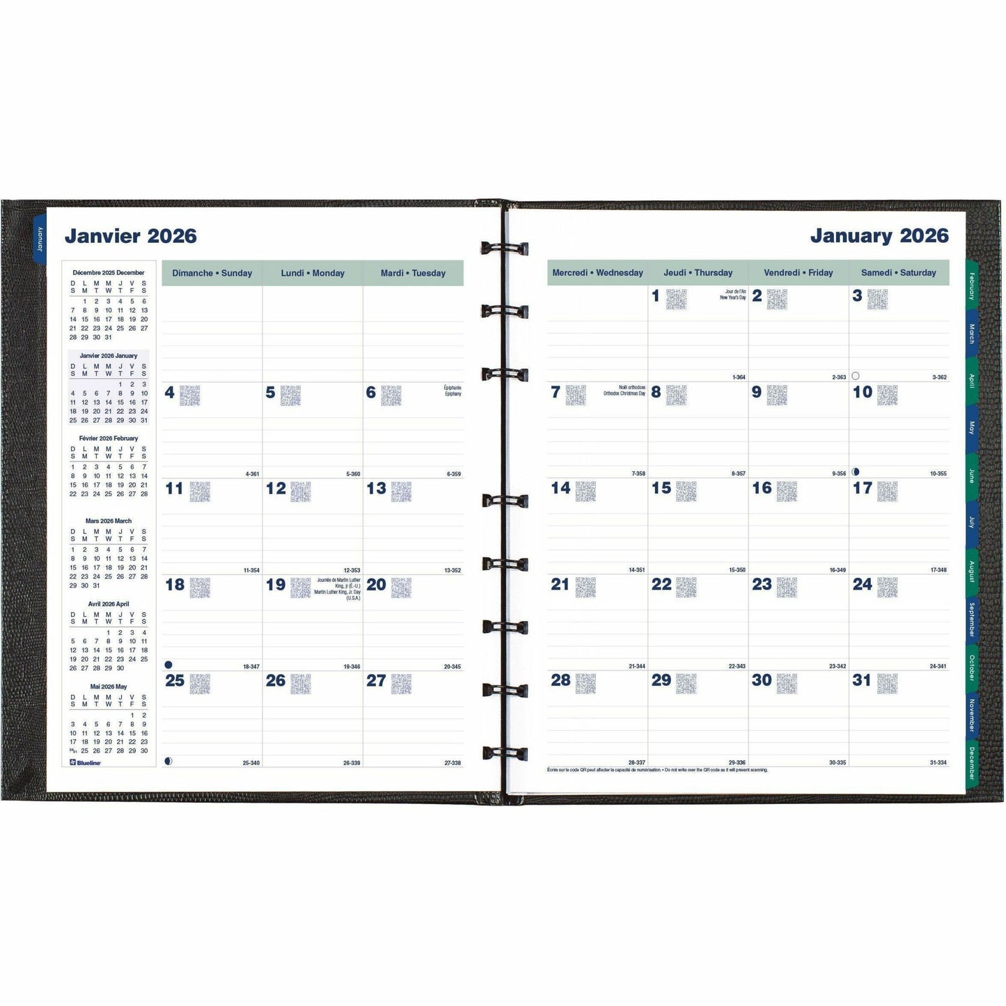 Blueline MiracleBind CoilPro Monthly Planner, 9-1/4" x 7-1/4" , Bilingual, Black