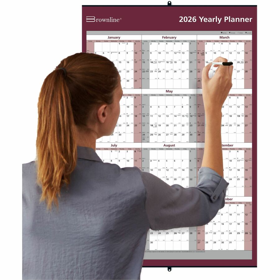 Brownline Laminated Reversable Yearly Wall Calendar, 32" x 48" , English - C177468