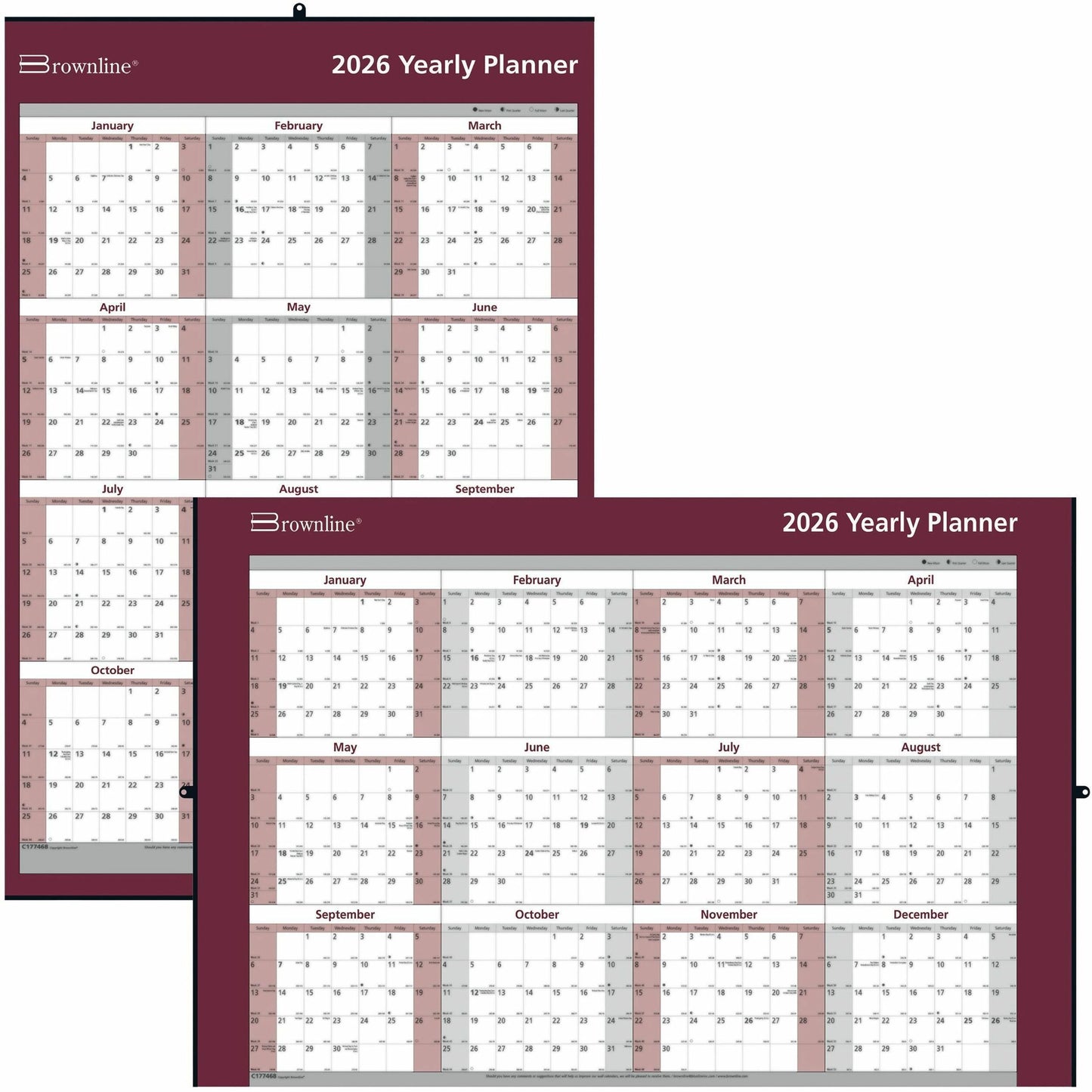 Brownline Laminated Reversable Yearly Wall Calendar, 32" x 48" , English