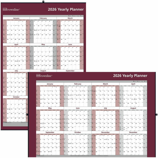 Brownline Laminated Reversable Yearly Wall Calendar, 32" x 48" , English