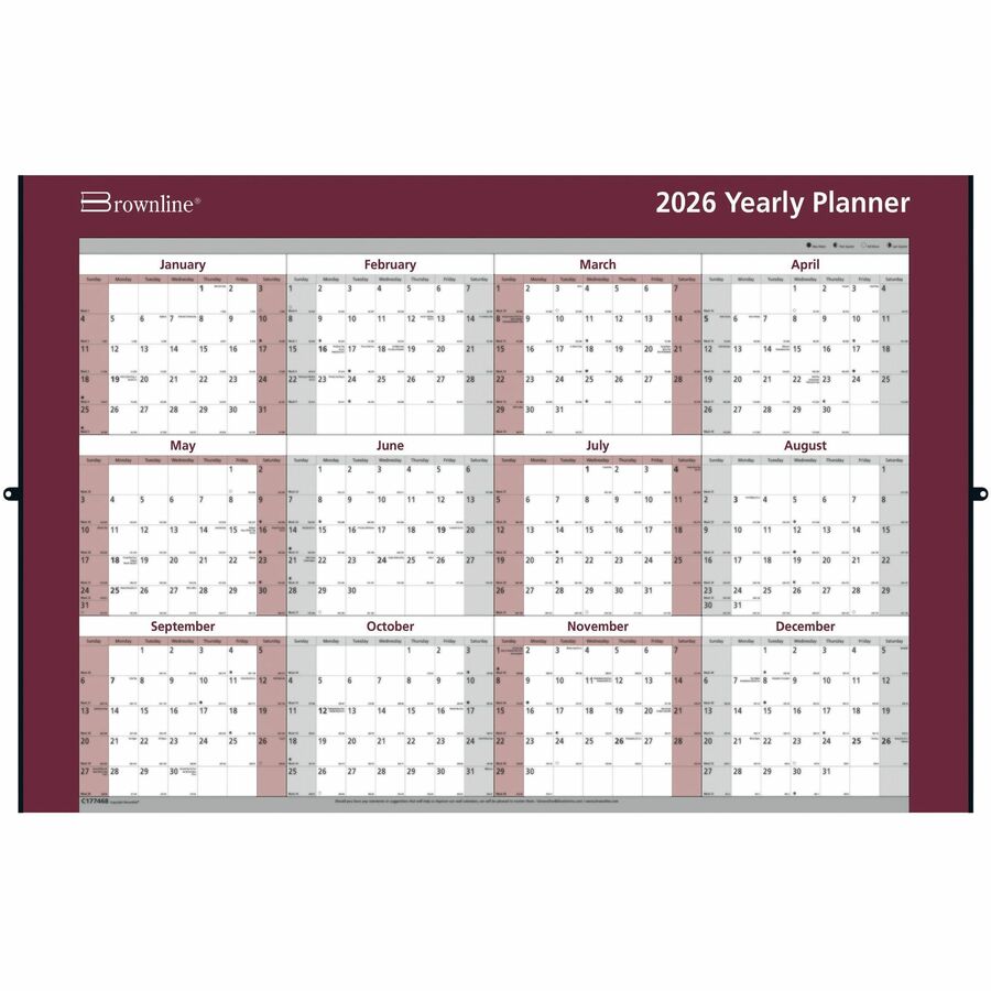 Brownline Laminated Reversable Yearly Wall Calendar, 32" x 48" , English - C177468