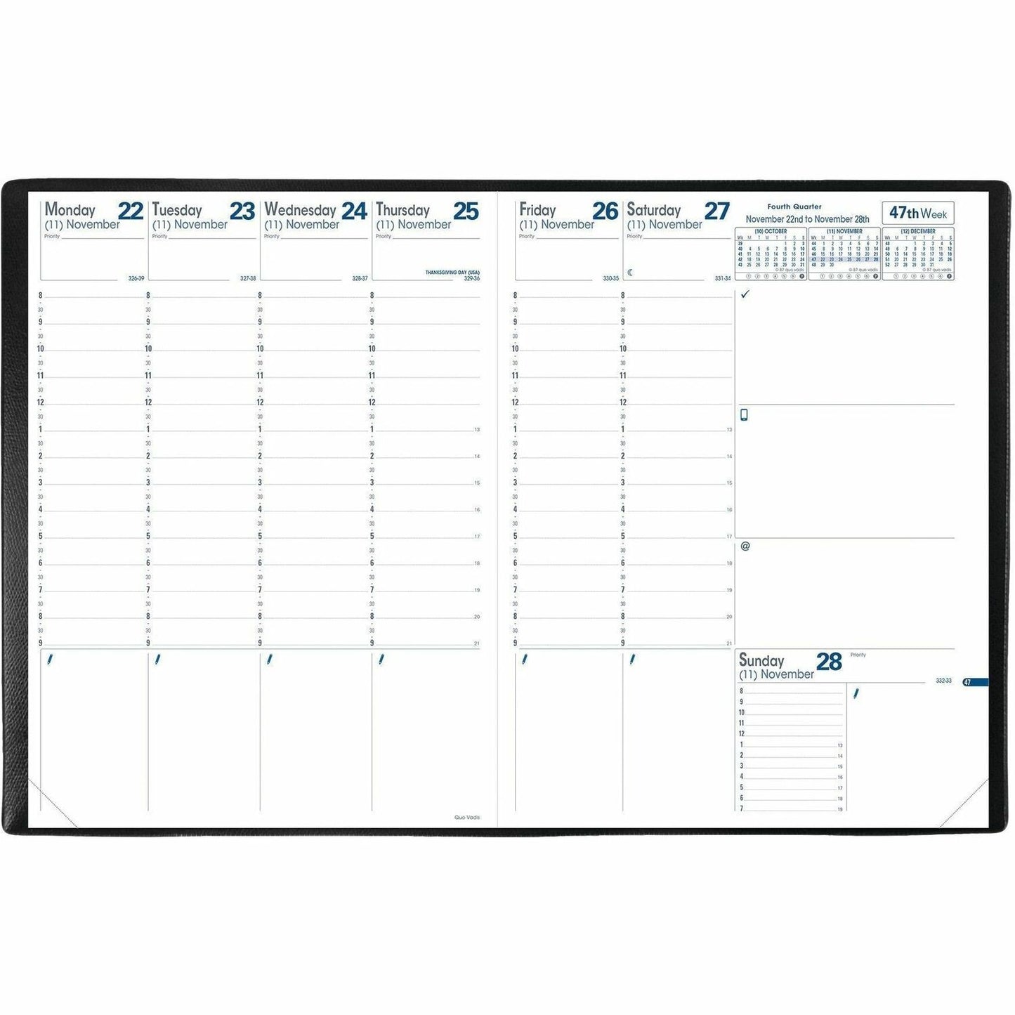 Quo Vadis Trinote Weekly Planner Refill, 8-1/2" x 7-1/4" , English