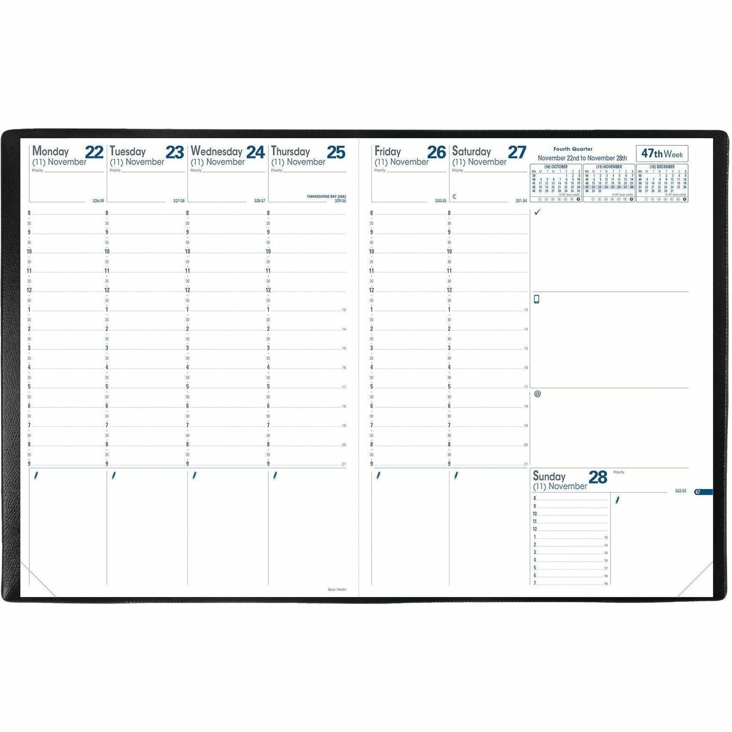 Quo Vadis Trinote Weekly Planner Refill, 8-1/2" x 7-1/4" , English