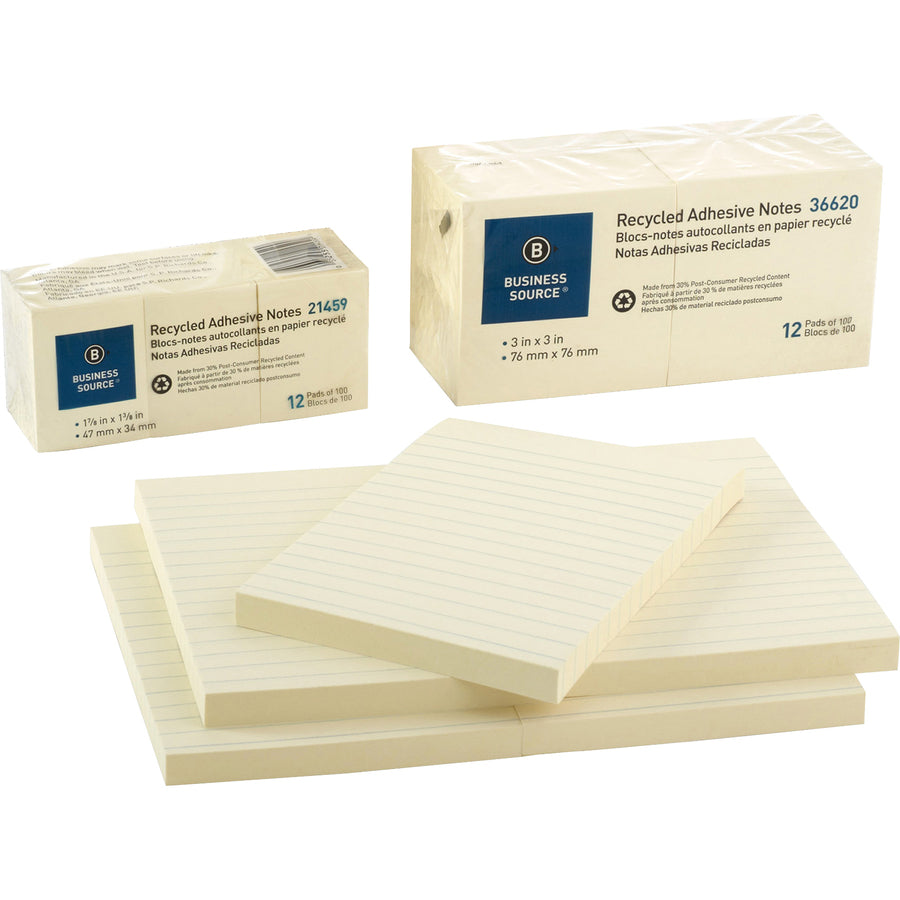 Business Source Yellow Adhesive Notes - 21459