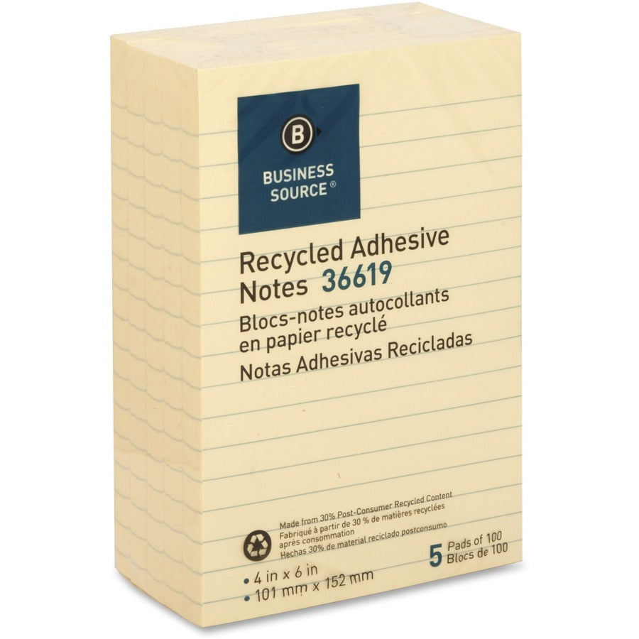 Business Source Yellow Adhesive Notes - 36619