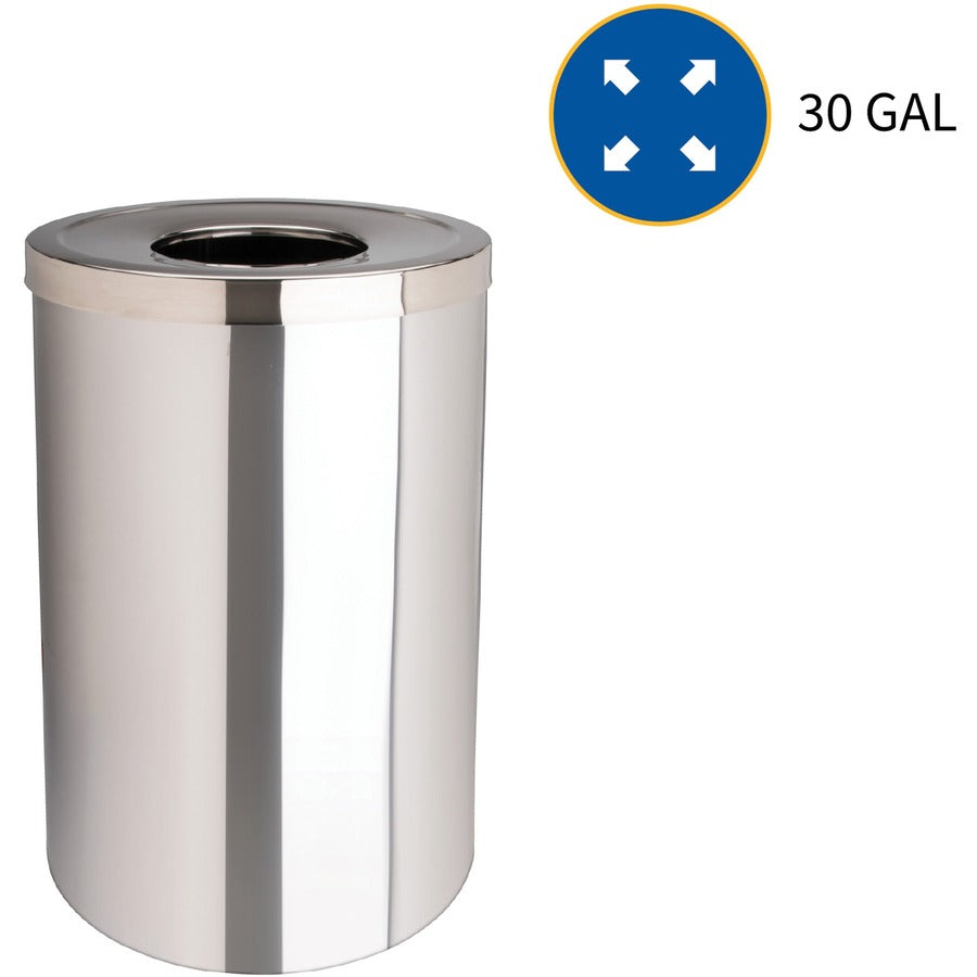 Genuine Joe 30 Gallon Stainless Steel Trash Receptacle - 58895