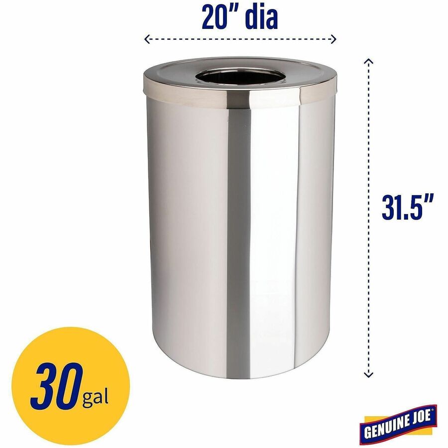 Genuine Joe 30 Gallon Stainless Steel Trash Receptacle - 58895