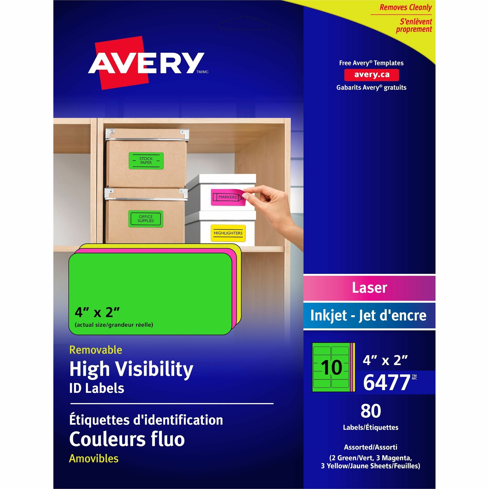 Avery High Visibility Removable ID Labels for Laser and Inkjet Printers, 4" x 2"
