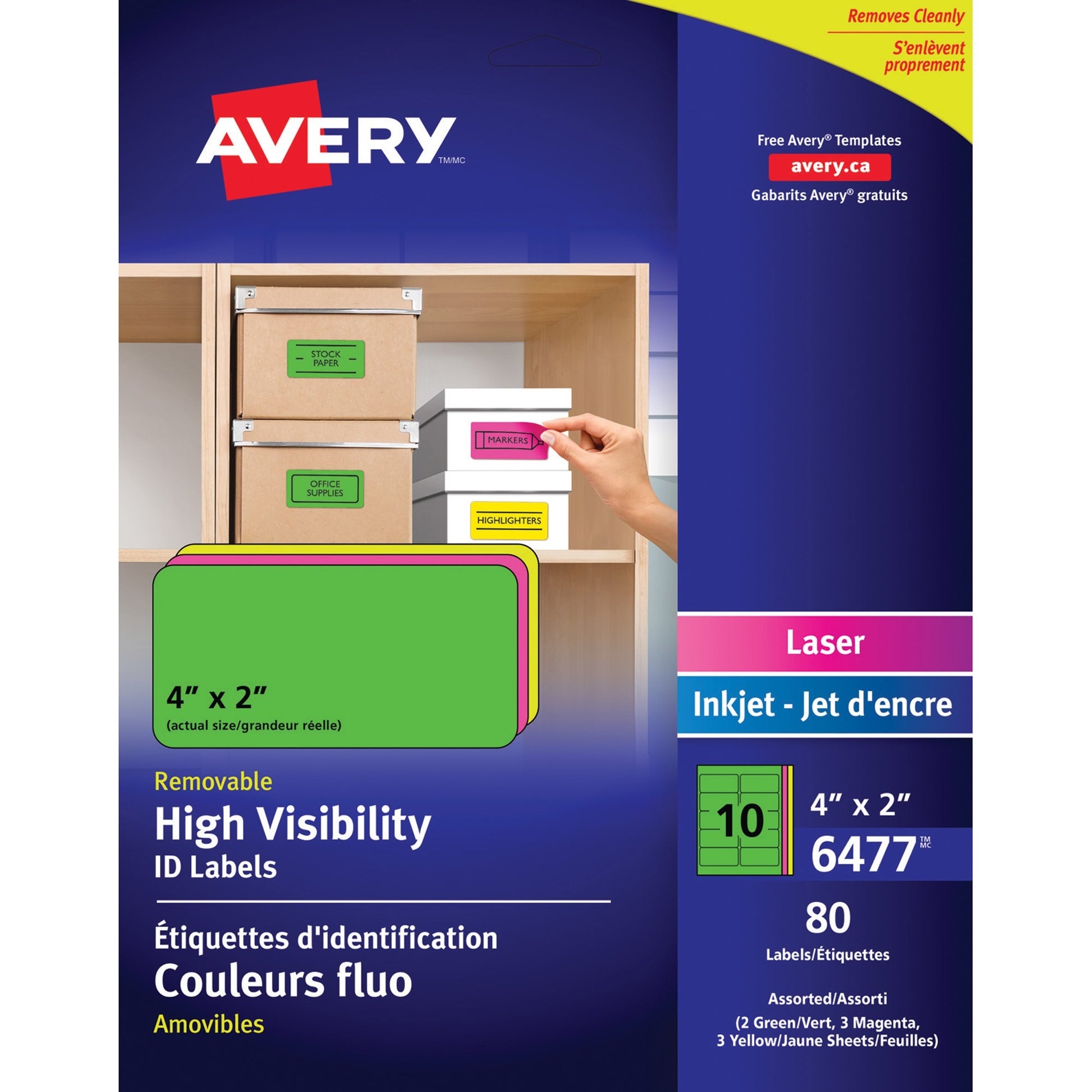 Avery&reg; High Visibility Removable ID Labelsfor Laser and Inkjet Printers, 4" x 2"