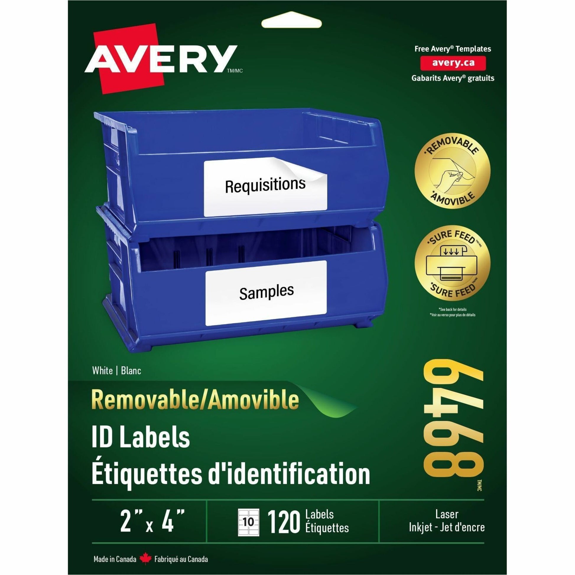 Avery&reg; White Multipurpose Labels Removable 2" x 4"