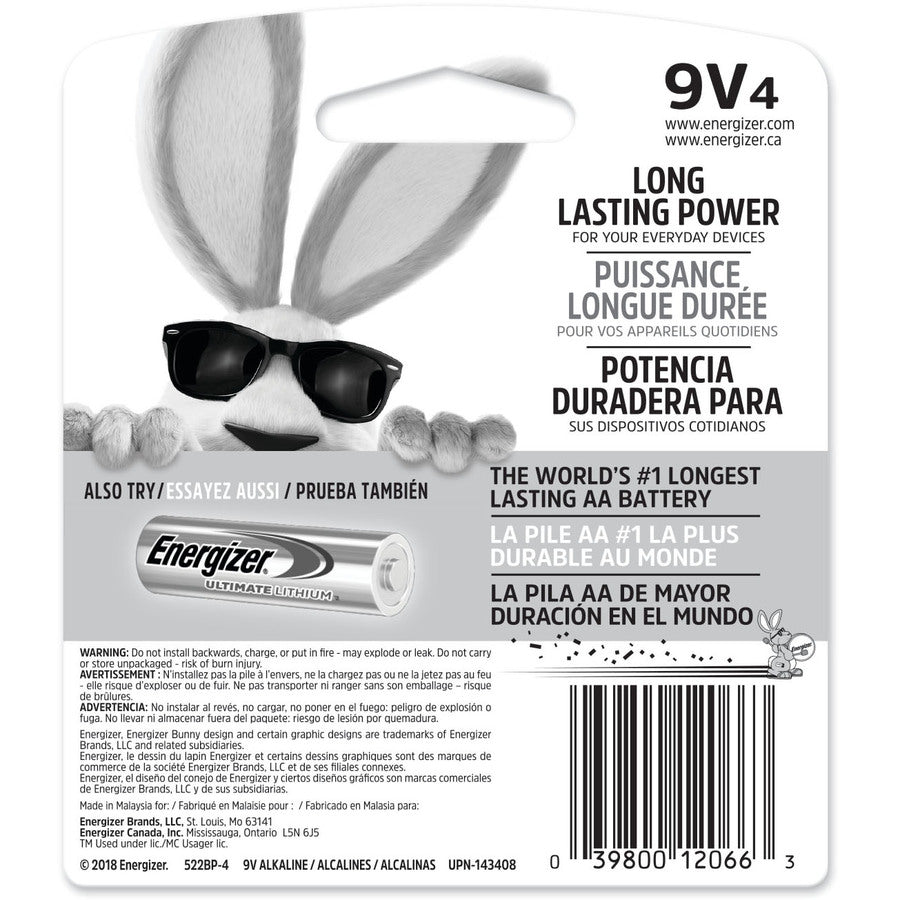 Energizer MAX Alkaline 9 Volt Batteries - 522BP4
