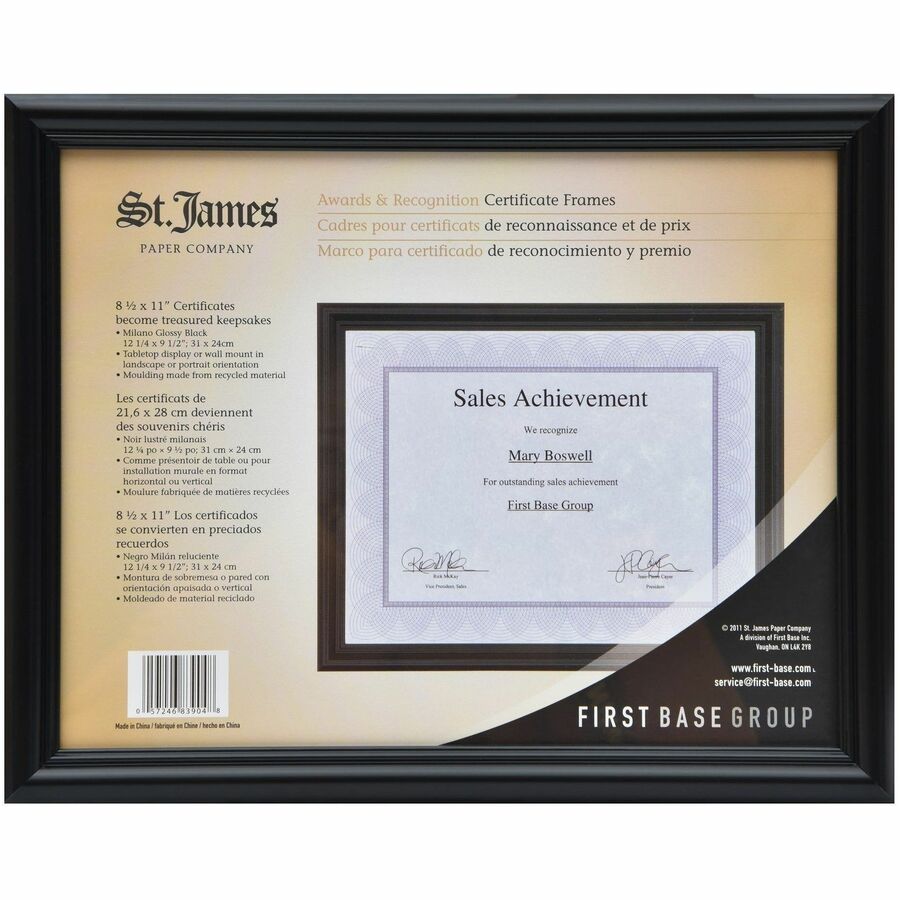 St. James&reg; Certificate/Diploma/Document Frame, 8.5x11" , Milano Glossy Black, 83904 - 83904