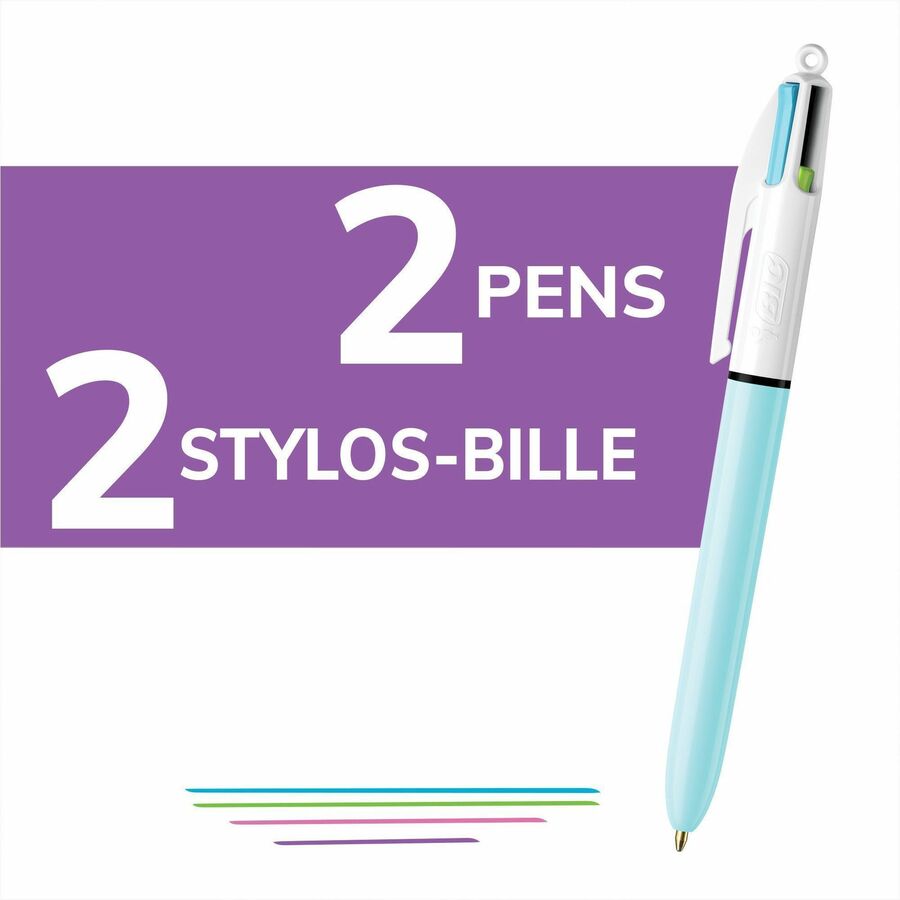 BIC 4-Color Fashion Retractable Ball Pen, Assorted, 2 Pack - AMP21-AST