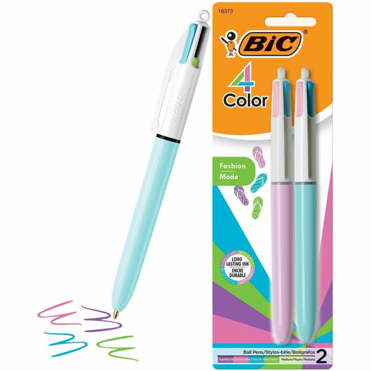 BIC 4-Color Fashion Retractable Ball Pen, Assorted, 2 Pack