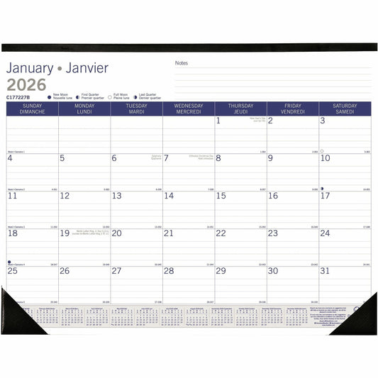 Blueline DuraGlobe Monthly Desk Pad Calendar, 22" x 17" , Bilingual
