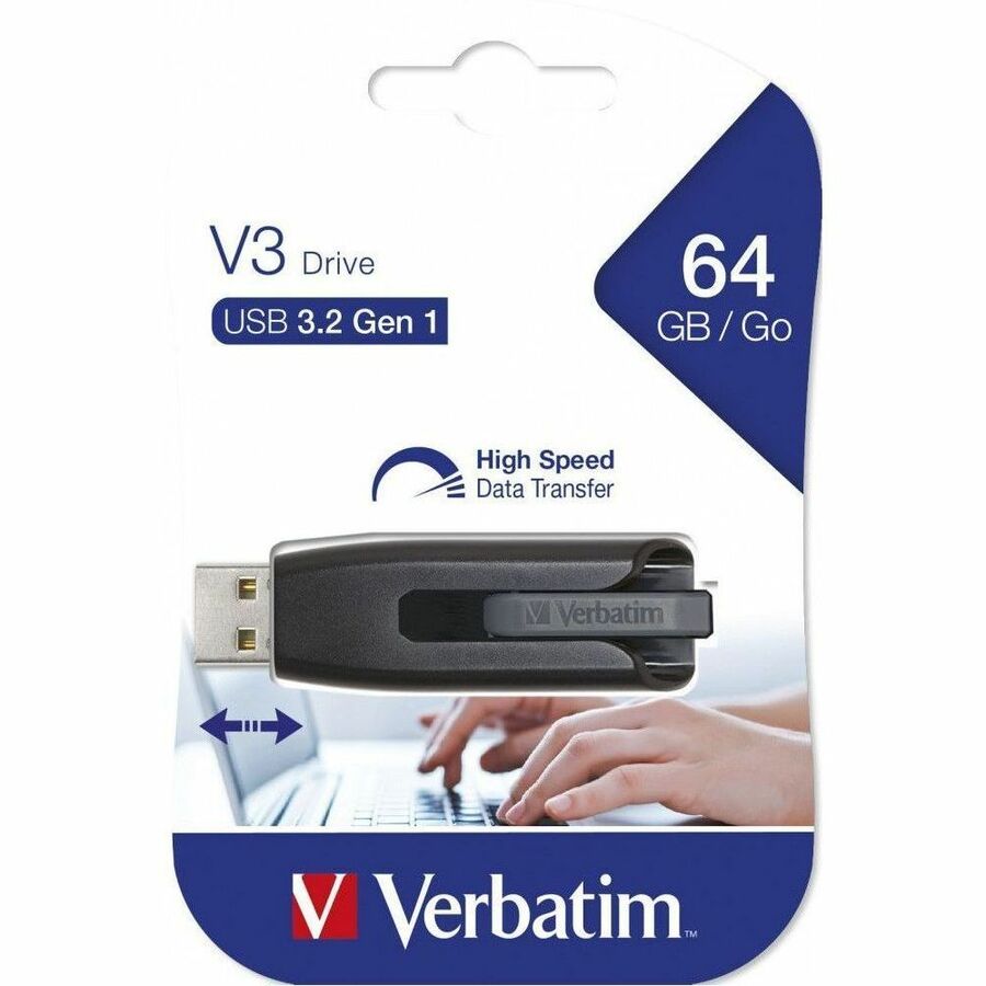 Verbatim 64GB Store 'n' Go V3 USB 3.2 Gen 1 Flash Drive - Gray - 49174