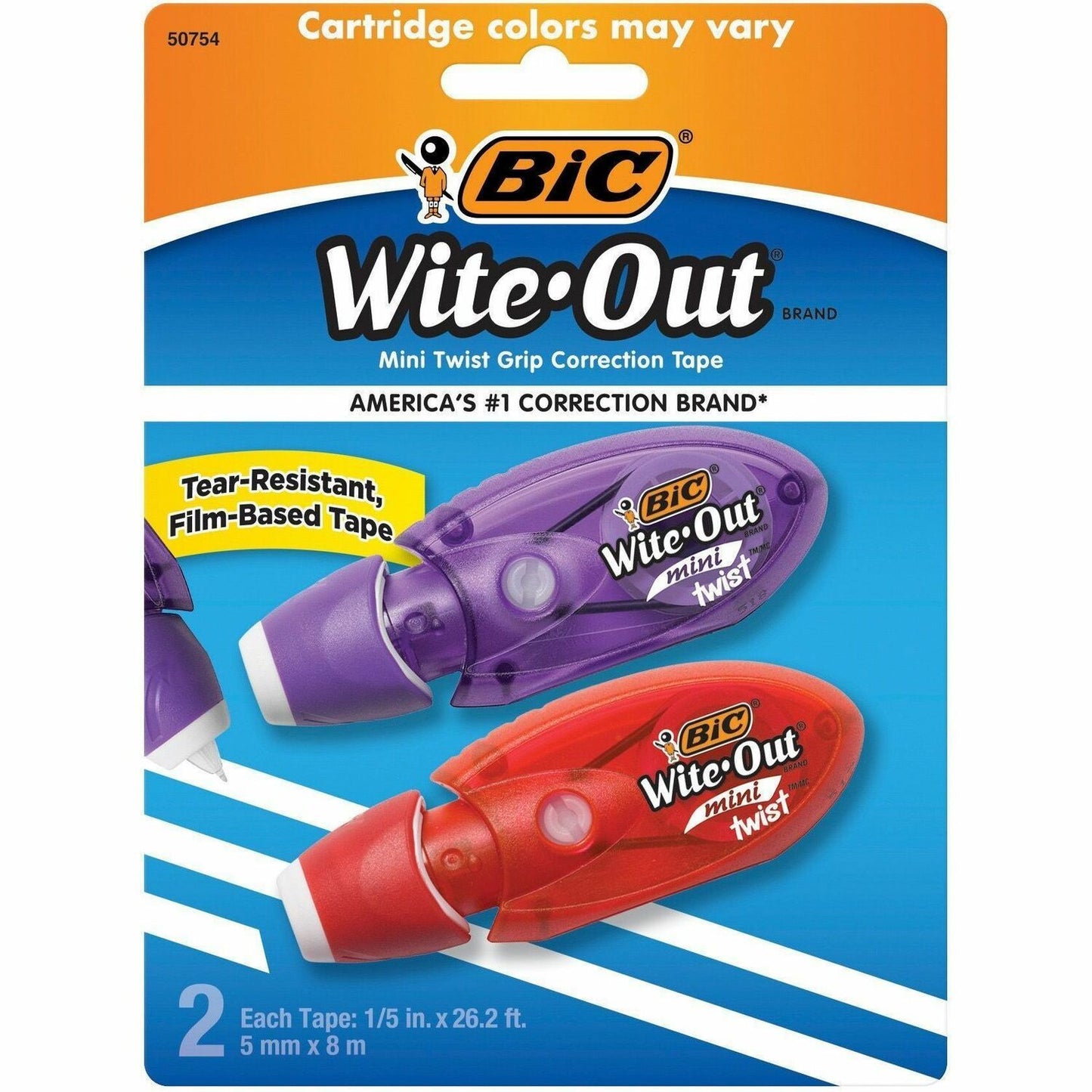 BIC Wite-Out Mini Twist Correction Tape, White, Tear-resistant And Film-Based Tape, 2-Count Pack