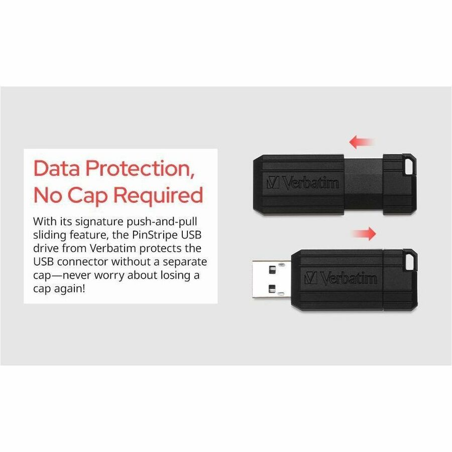 Verbatim 64GB Pinstripe USB Flash Drive - Black - 49065