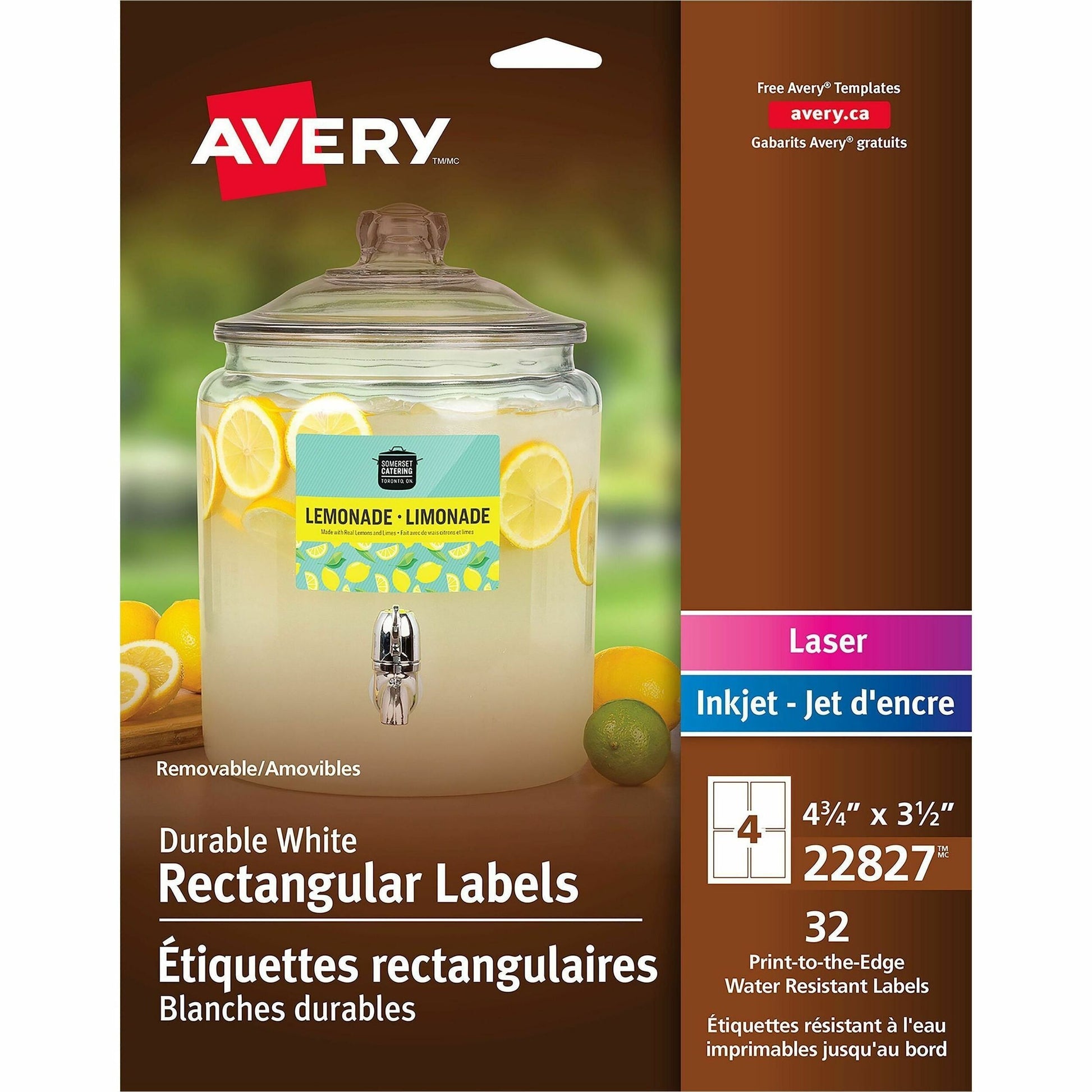 Avery Durable White Rectangle Film Labels 4-3/4" x 3-1/2" , Removable Adhesive, for Laser and Inkjet Printers