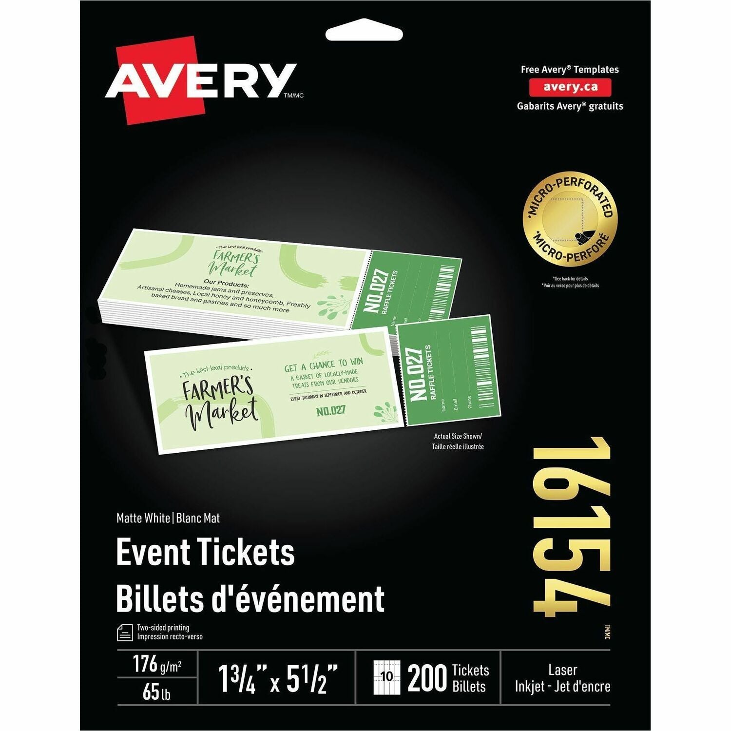 Avery Event Tickets with Tear-Away Stubs for Laser and Inkjet Printers, 1-3/4" x 5-1/2"