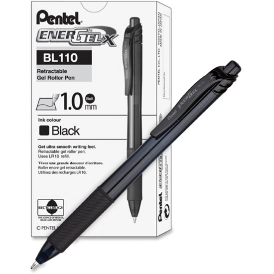 EnerGel-X Retractable Gel Roller, (1.0mm) Metal Tip, Black Ink - BL110A