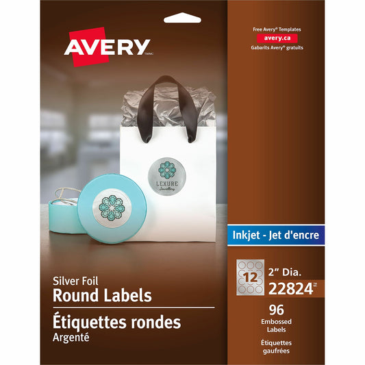 Silver Foil Round Labels 2" Diameter, Permanent Adhesive, for Inkjet Printers
