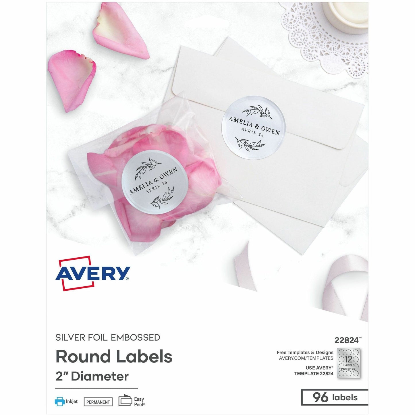 Avery&reg; Silver Foil Round Labels 2" Diameter, Permanent Adhesive, for Inkjet Printers