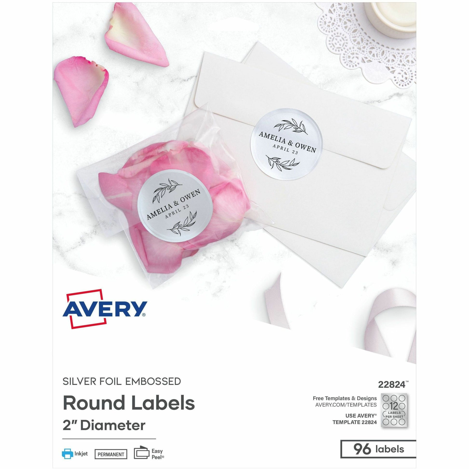 Avery&reg; Silver Foil Round Labels 2" Diameter, Permanent Adhesive, for Inkjet Printers
