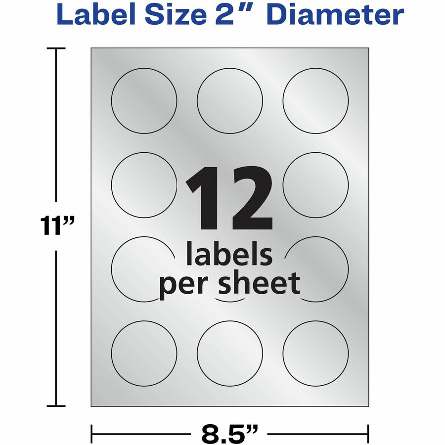 Avery&reg; Silver Foil Round Labels 2" Diameter, Permanent Adhesive, for Inkjet Printers - 22824