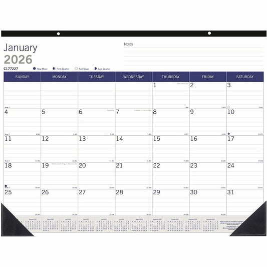 Blueline DuraGlobe Monthly Desk Pad Calendar, 22" x 17" , English