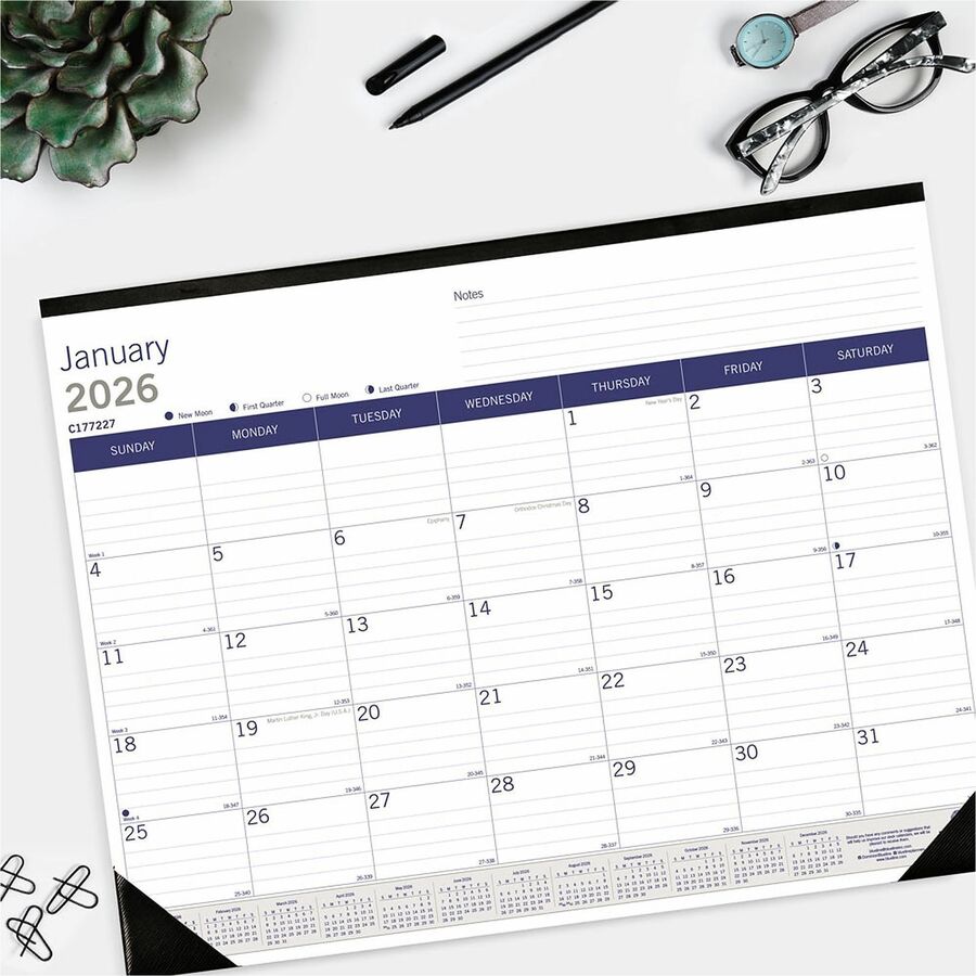 Blueline DuraGlobe Monthly Desk Pad Calendar, 22" x 17" , English - C177227