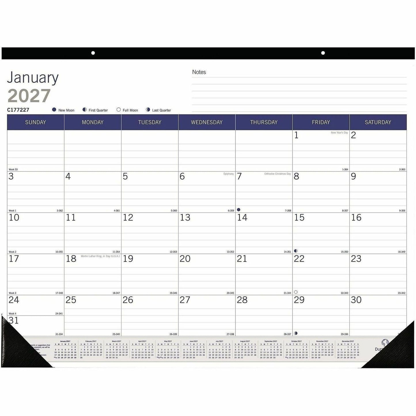 Blueline DuraGlobe Monthly Desk Pad Calendar, 22" x 17" , English