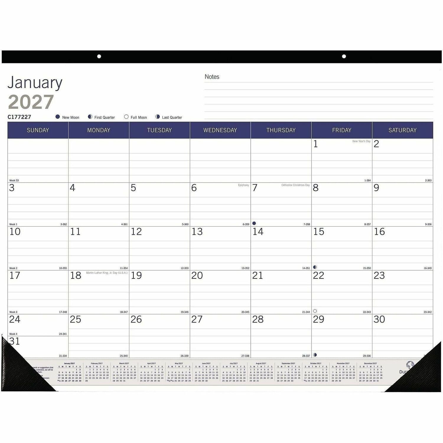 Blueline DuraGlobe Monthly Desk Pad Calendar, 22" x 17" , English