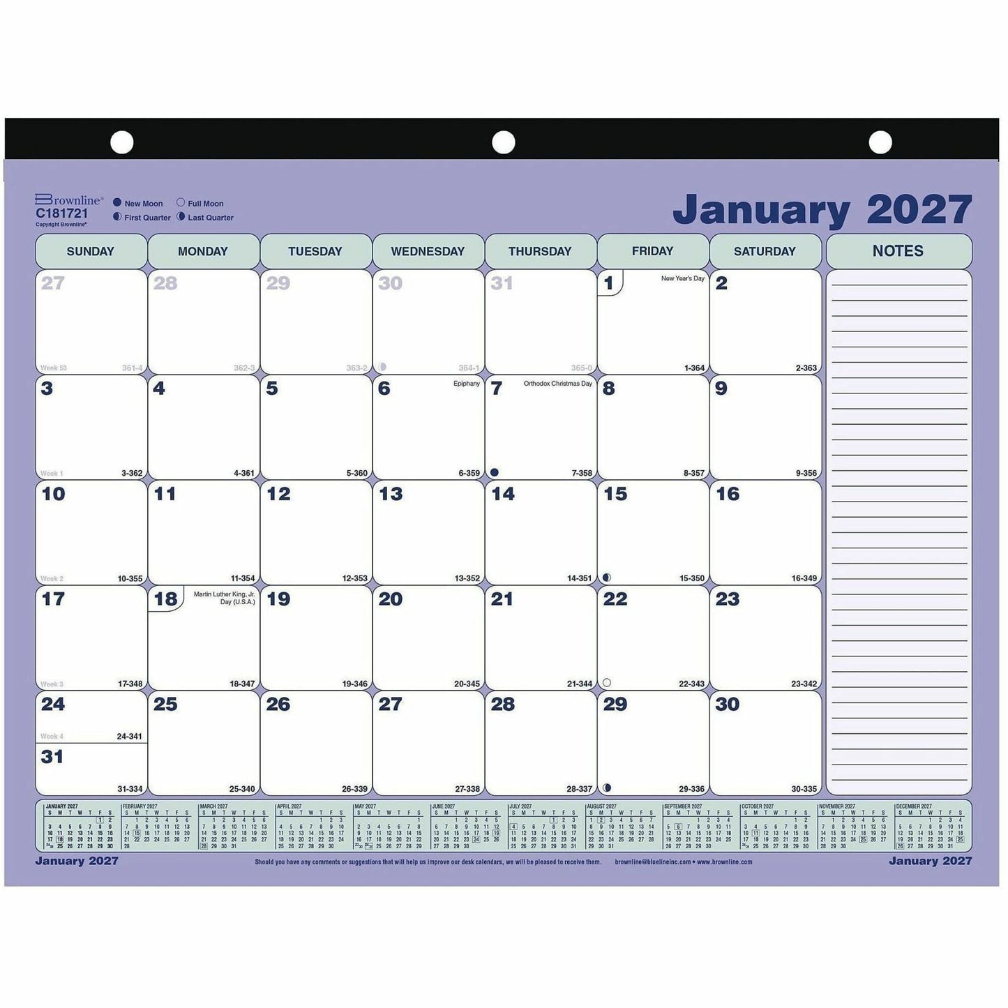 Brownline Monthly Desk Pad Calendar, 11" x 8-1/2" , English