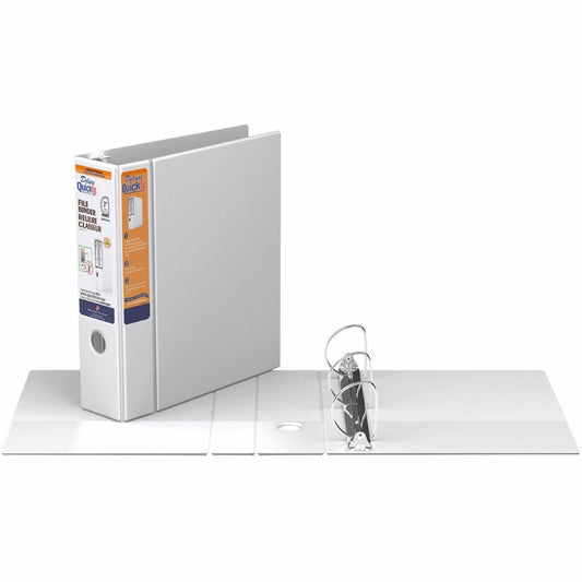 QuickFit Heavy-Duty 3-Ring File Binder, Locking D-Ring, View Binder, 3 Inch, White