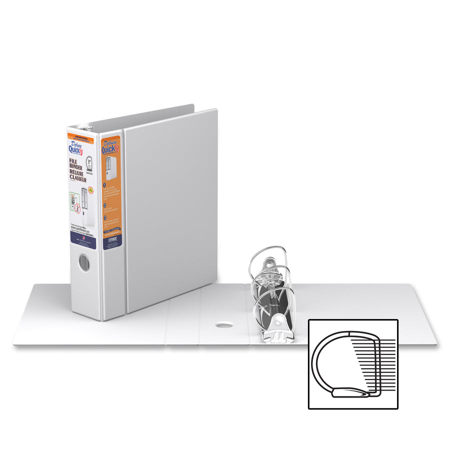 QuickFit Heavy-Duty 3-Ring File Binder, Locking D-Ring, View Binder, 3 Inch, White - 28050