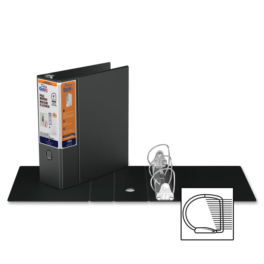 QuickFit Heavy-Duty 3-Ring File Binder, Locking D-Ring , View Binder, 4 Inch, Black - 28061