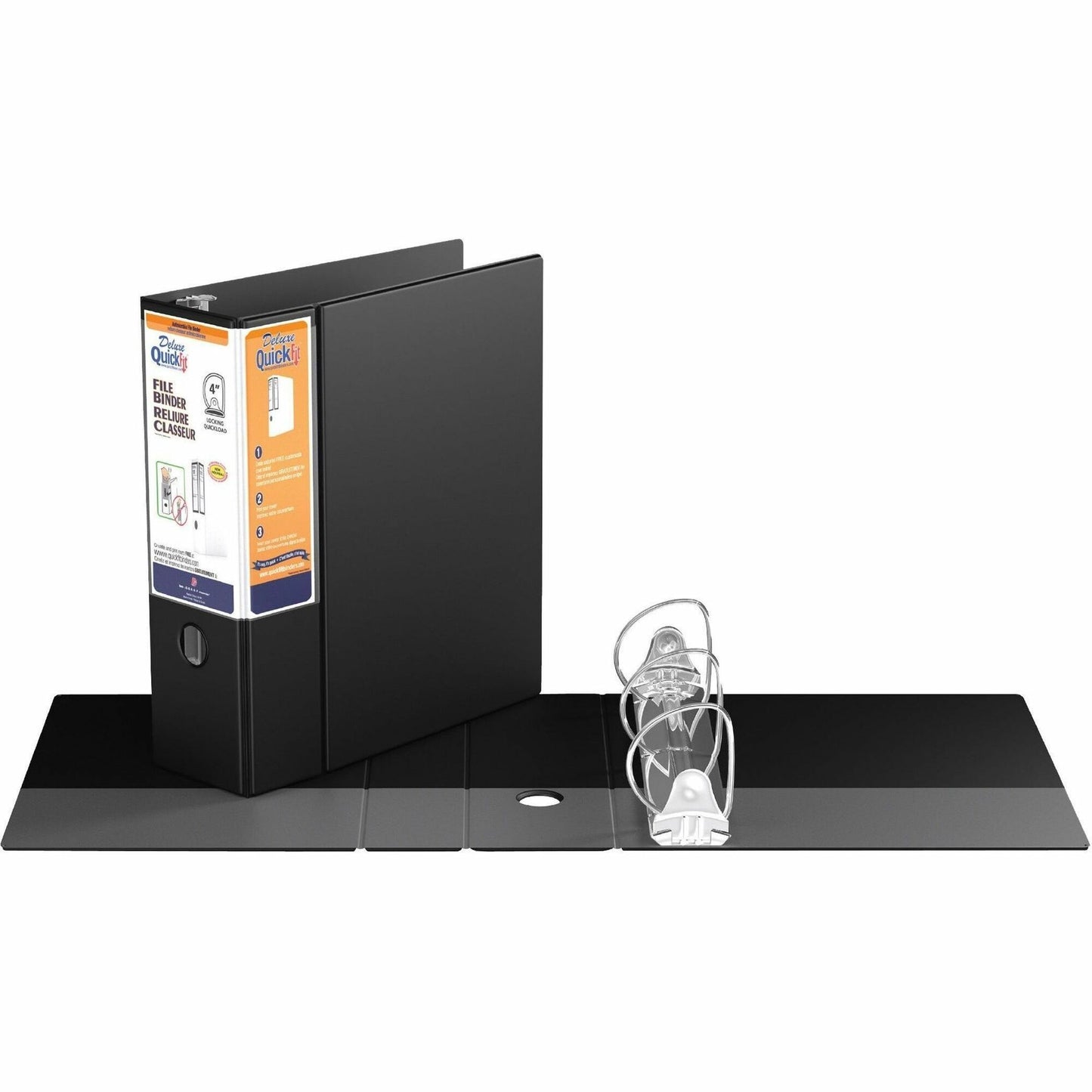 QuickFit Heavy-Duty 3-Ring File Binder, Locking D-Ring , View Binder, 4 Inch, Black