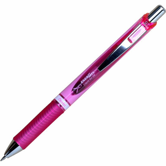 EnerGel Retractable Gel Roller, (0.7mm) Metal Tip, Pink Ribbon Barrel, Black Ink