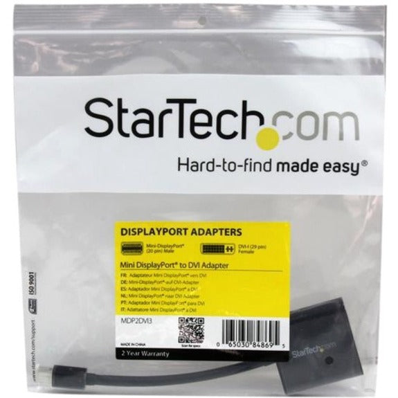StarTech.com Mini DisplayPort to DVI Adapter, Mini DP to DVI-D Single Link Converter, 1080p Video, Passive, mDP 1.2 to DVI Monitor/Display - MDP2DVI3