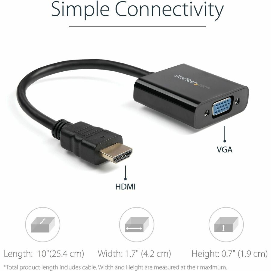 StarTech.com HDMI to VGA Adapter - 1080p - 1920 x 1080 - Black - HDMI Converter - VGA to HDMI Monitor Adapter - HD2VGAE2