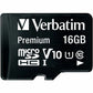 Verbatim 16GB Premium microSDHC Memory Card with Adapter, UHS-I V10 U1 Class 10