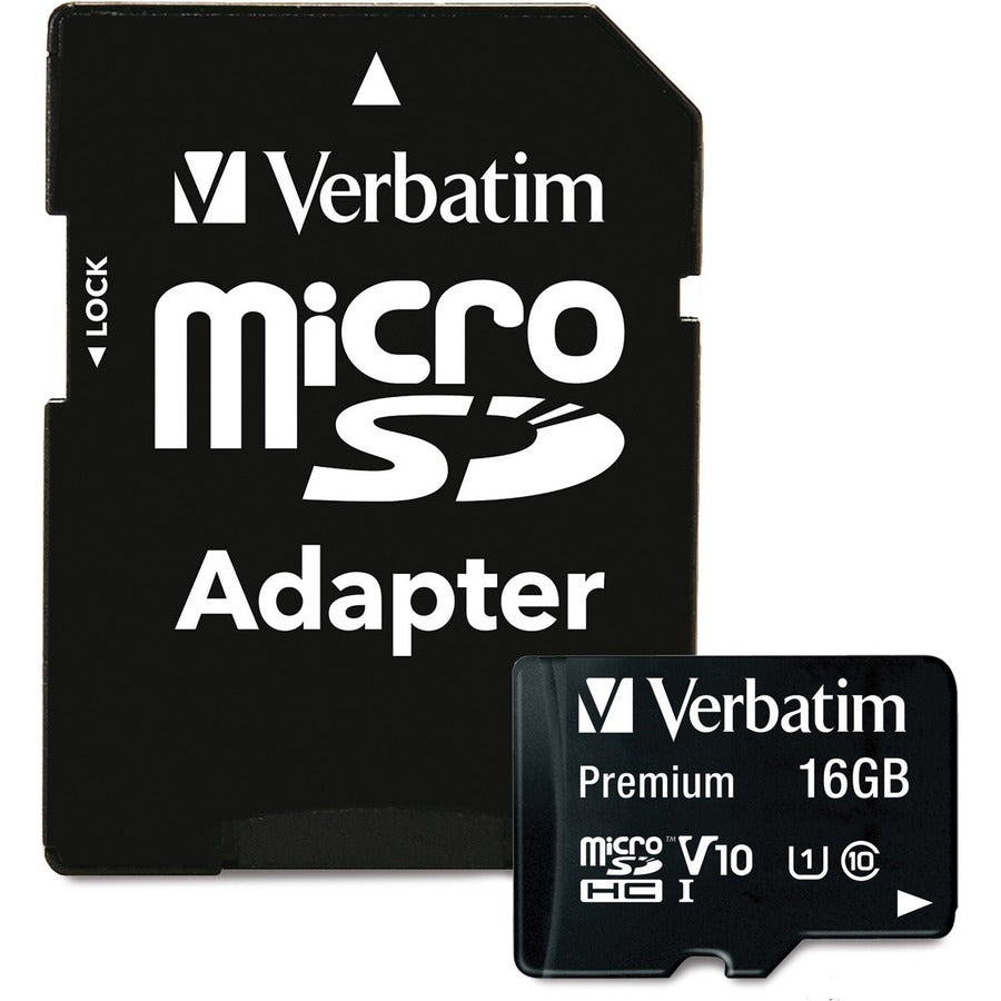 Verbatim 16GB Premium microSDHC Memory Card with Adapter, UHS-I V10 U1 Class 10 - 44082