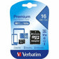 Verbatim 16GB Premium microSDHC Memory Card with Adapter, UHS-I V10 U1 Class 10 - 44082