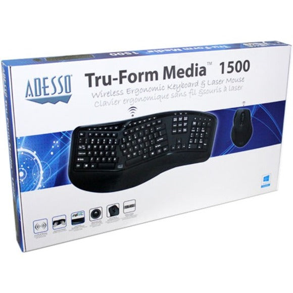 Adesso Wireless Ergonomic Keyboard and Laser Mouse - WKB-1500GB