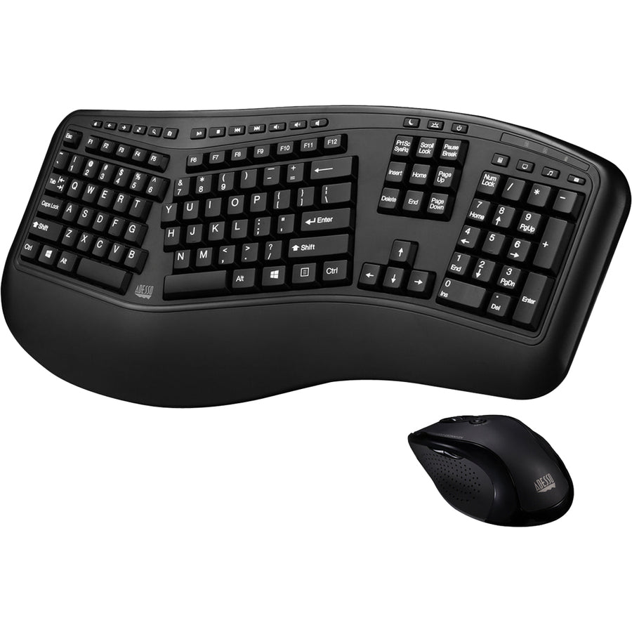 Adesso Wireless Ergonomic Keyboard and Laser Mouse - WKB-1500GB