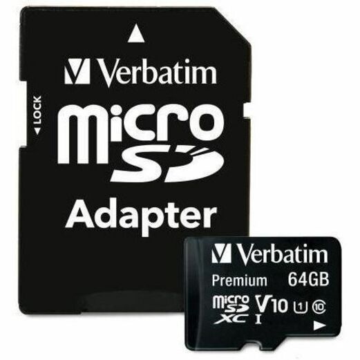 Verbatim 64GB Premium microSDXC Memory Card with Adapter, UHS-I V10 U1 Class 10 - 44084