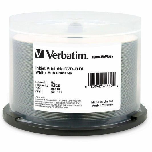 Verbatim DataLifePlus DVD Recordable Media - DVD+R DL - 8x - 8.50 GB - 50 / Pack - White