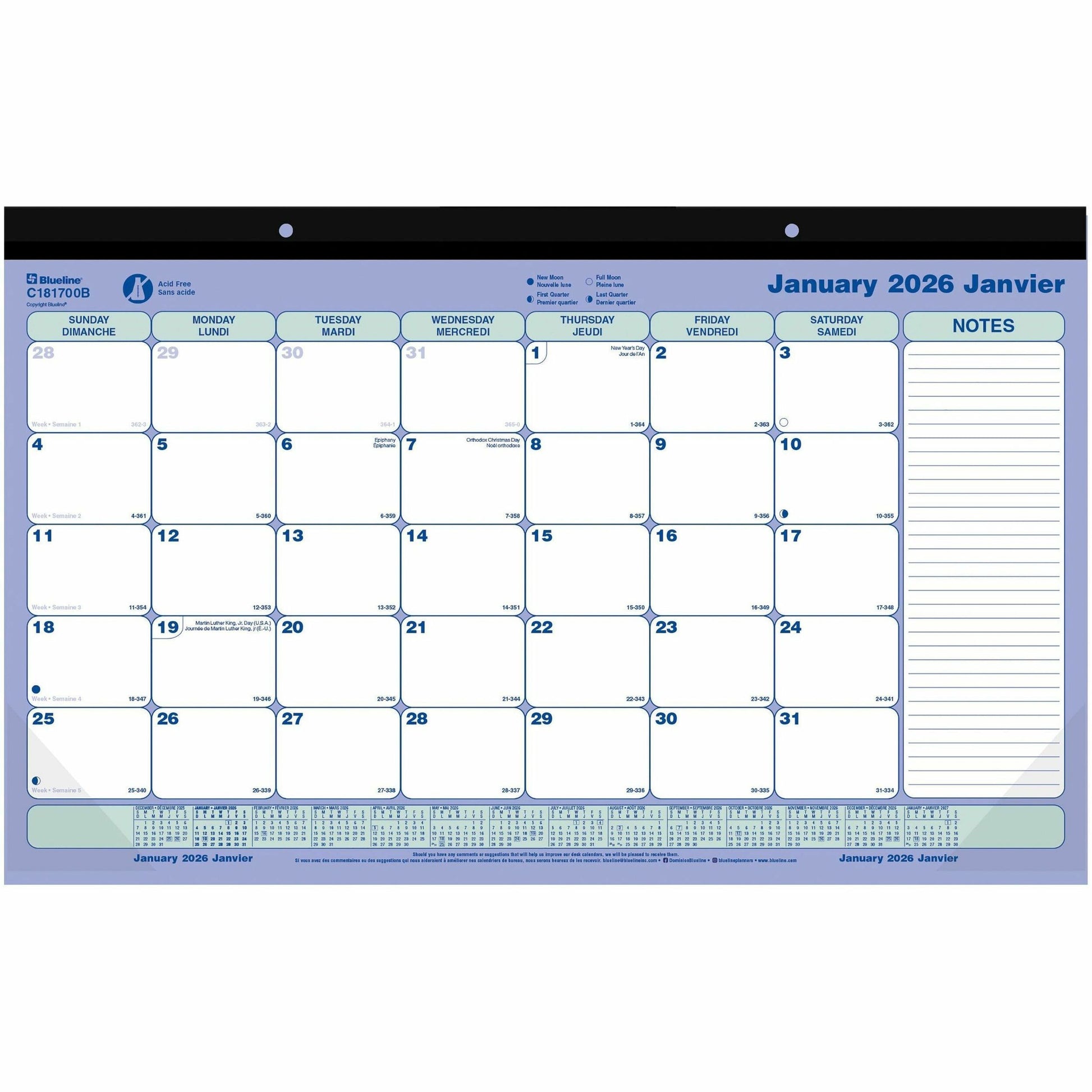 Blueline Monthly Desk Pad Calendar, 17-3/4" x 10-7/8" , Bilingual