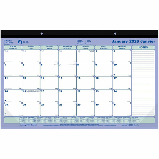 Blueline Monthly Desk Pad Calendar, 17-3/4" x 10-7/8" , Bilingual